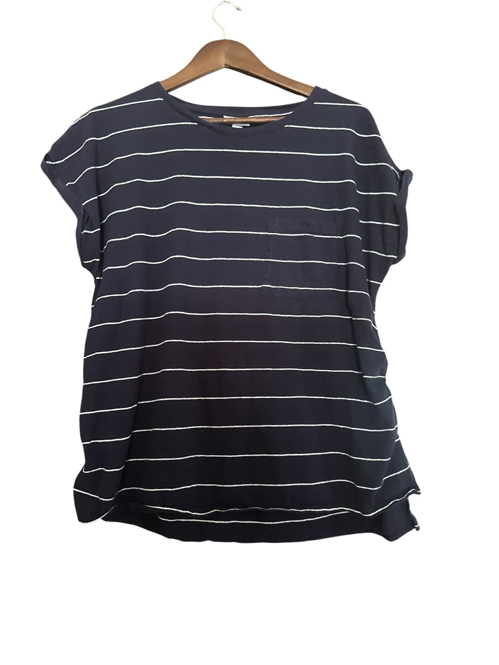 Isabel Maternity by Ingrid & Isabel Navy and White Striped Short Sleeve Top